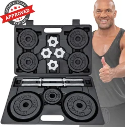 Miweba Sports Kurzhantel-Set MKH120, 20kg, Hantelkoffer, Gewichte aus Gusseisen, Stahl-Hantelstange (Mit Koffer)