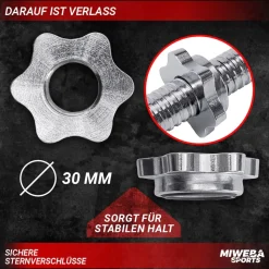 Miweba Sports Kurzhantelstange KH100, Sternverschluss, 35cm, Ø30mm, bis 40 kg, Stahl, 2er-Set (2 Stück)