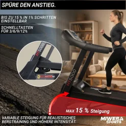 Miweba Sports Laufband Home Track HT5000, mit Steigung, 2600 Watt, große Lauffläche, 1-18 km/h (Schwarz)