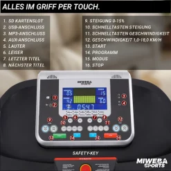 Miweba Sports Laufband Home Track HT5000, mit Steigung, 2600 Watt, große Lauffläche, 1-18 km/h (Schwarz)