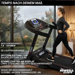 Miweba Sports Laufband Home Track HT5000, mit Steigung, 2600 Watt, große Lauffläche, 1-18 km/h (Schwarz)