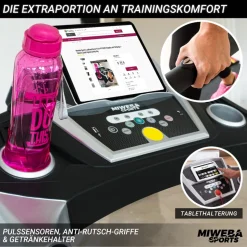 Miweba Sports Laufband Home Track HT1000F, klappbar, mit Steigung, 1-16km/h, Quick-Speed, Safety-Key (Schwarz)