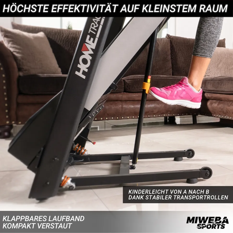 Miweba Sports Laufband Home Track HT1000F, klappbar, mit Steigung, 1-16km/h, Quick-Speed, Safety-Key (Schwarz)