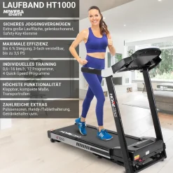 Miweba Sports Laufband Home Track HT1000F, klappbar, mit Steigung, 1-16km/h, Quick-Speed, Safety-Key (Schwarz)