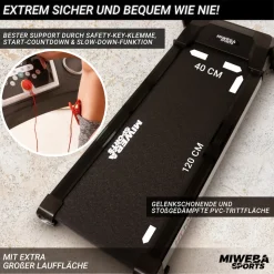 Miweba Sports Laufband Home Track HT1000F, klappbar, mit Steigung, 1-16km/h, Quick-Speed, Safety-Key (Schwarz)