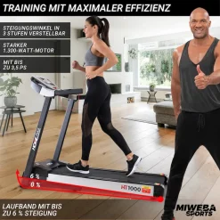 Miweba Sports Laufband Home Track HT1000F, klappbar, mit Steigung, 1-16km/h, Quick-Speed, Safety-Key (Schwarz)