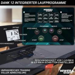 Miweba Sports Laufband Home Track HT500, klappbar, 1-14 km/h, Handy/-Tablethalter, 12 Programme (Schwarz)