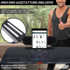 Miweba Sports Laufband Home Track HT500, klappbar, 1-14 km/h, Handy/-Tablethalter, 12 Programme (Schwarz)