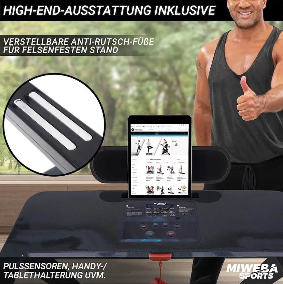 Miweba Sports Laufband Home Track HT500, klappbar, 1-14 km/h, Handy/-Tablethalter, 12 Programme (Schwarz)