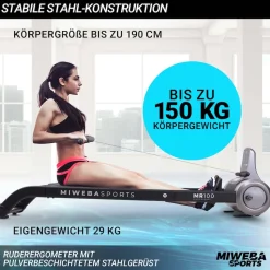 Miweba Sports Rudergerät MR100, Rudermaschine kompakt, Schaumstoff-Sitz, Display, Magnetbremse (Grau)