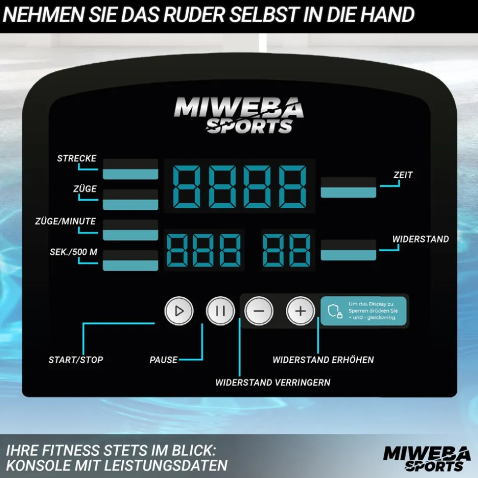 Miweba Sports Rudergerät MR100, Rudermaschine kompakt, Schaumstoff-Sitz, Display, Magnetbremse (Grau)