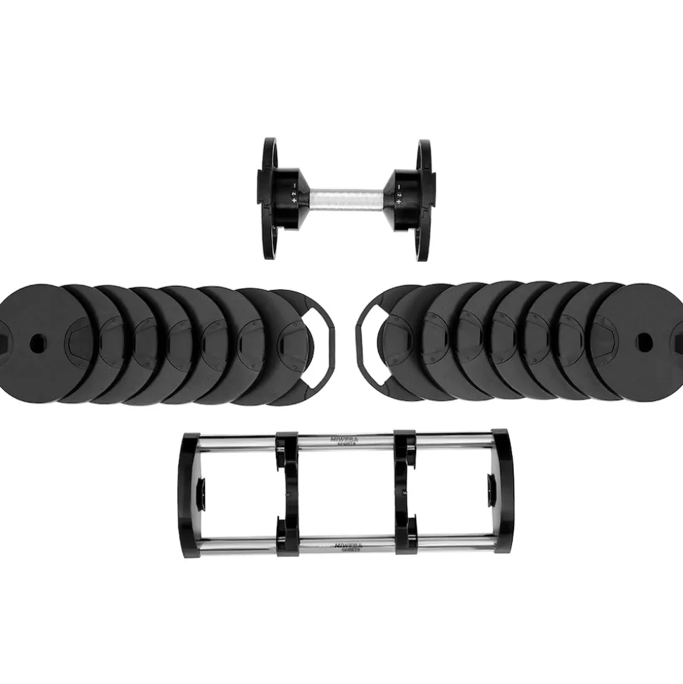 Miweba Sports verstellbare Kurzhantel VH200, Stahl, 2-28 kg, Hantelstange mit Profil, Halte-Gestell (28 kg)