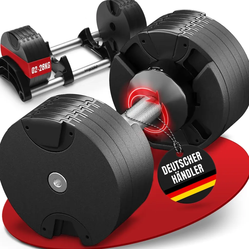 Miweba Sports verstellbare Kurzhantel VH200, Stahl, 2-28 kg, Hantelstange mit Profil, Halte-Gestell (28 kg)