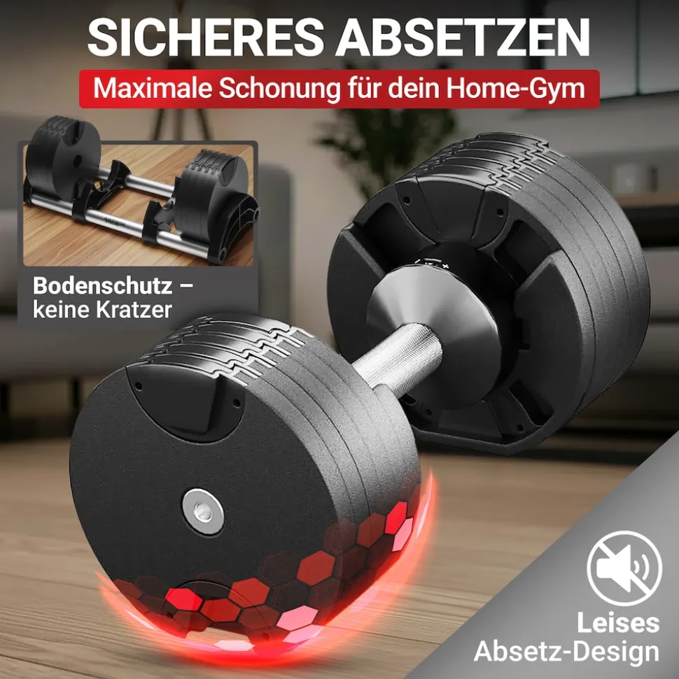 Miweba Sports verstellbare Kurzhantel VH200, Stahl, 2-28 kg, Hantelstange mit Profil, Halte-Gestell (28 kg)