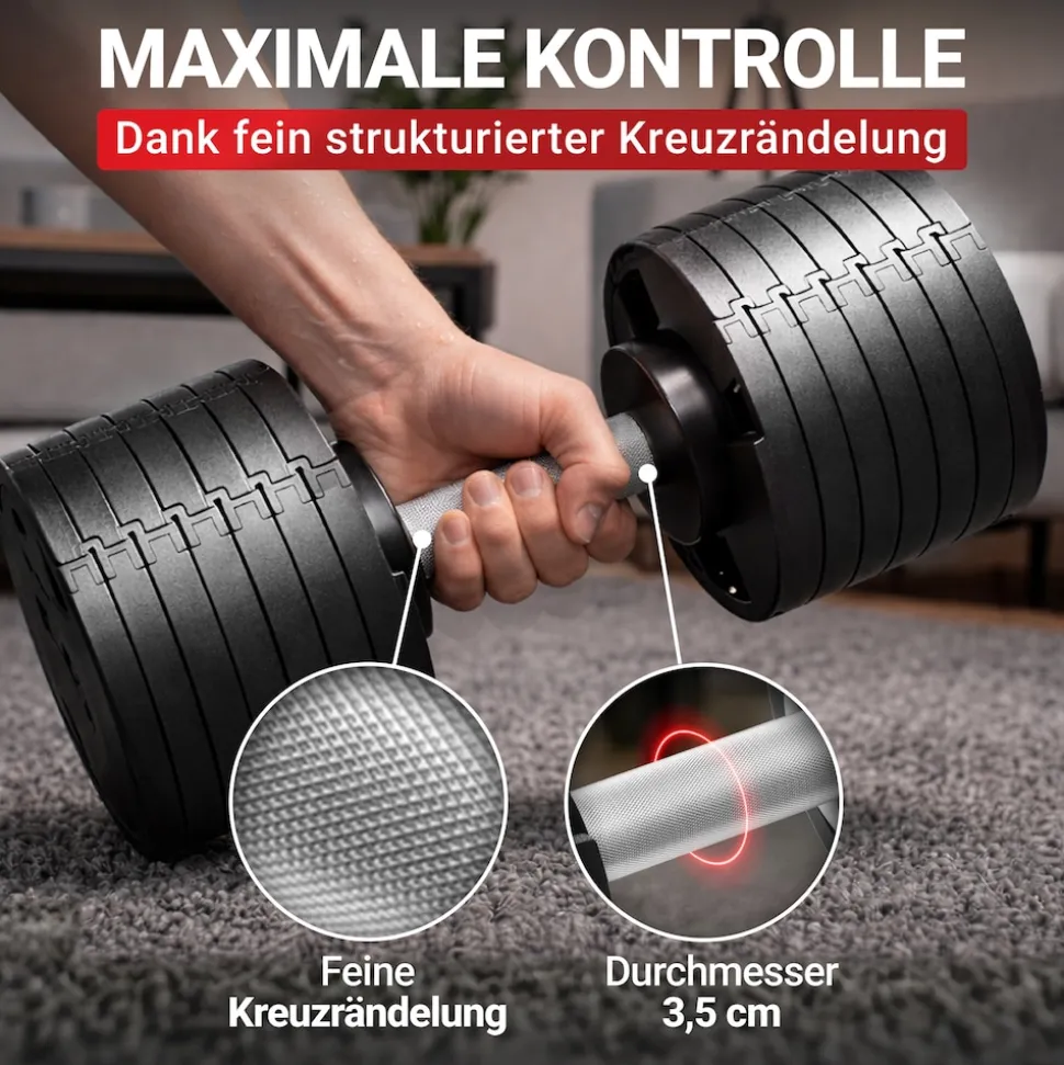 Miweba Sports verstellbare Kurzhantel VH200, Stahl, 2-28 kg, Hantelstange mit Profil, Halte-Gestell (28 kg)