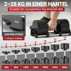 Miweba Sports verstellbare Kurzhantel VH200, Stahl, 2-28 kg, Hantelstange mit Profil, Halte-Gestell (28 kg)