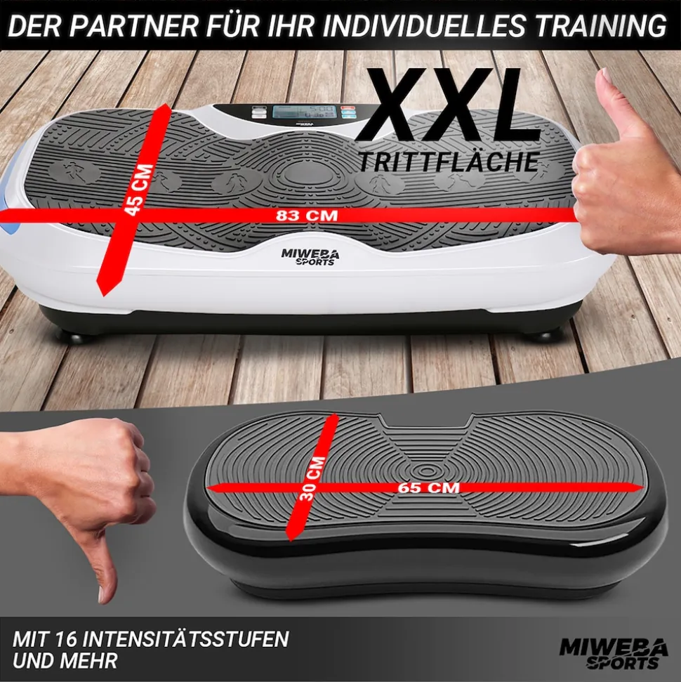 Miweba Sports Vibrationsplatte MV300, 4D-Wave-Vibration, Fernbedienung, 800 Watt, 16 Stufen, LED (Weiß)