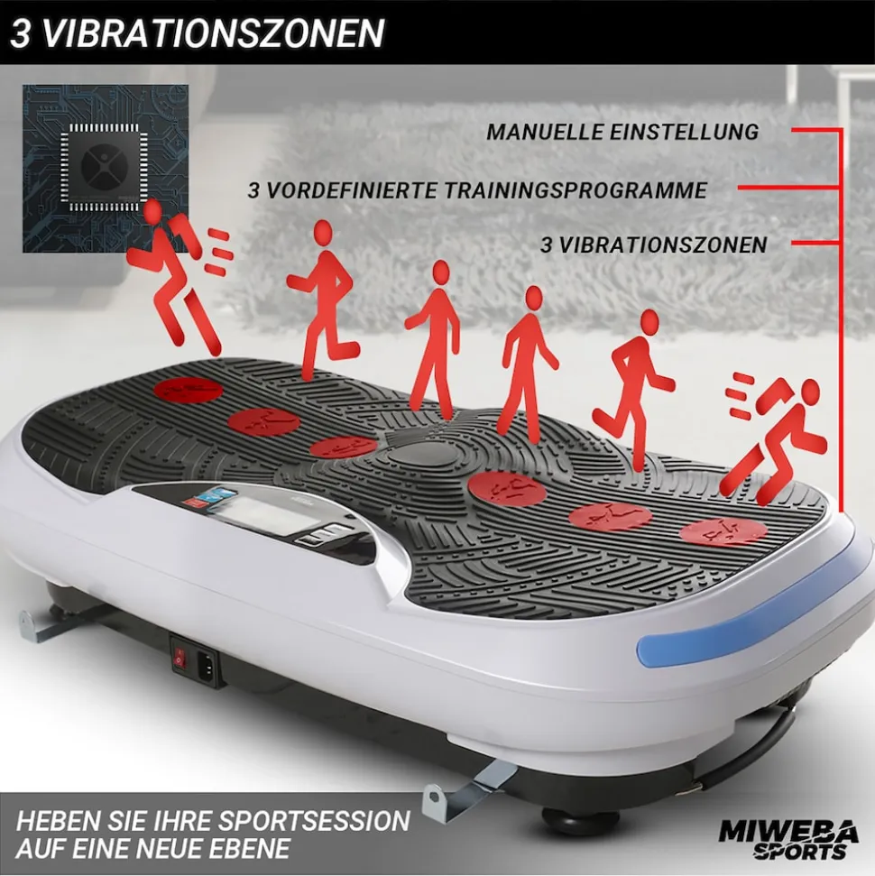 Miweba Sports Vibrationsplatte MV300, 4D-Wave-Vibration, Fernbedienung, 800 Watt, 16 Stufen, LED (Weiß)