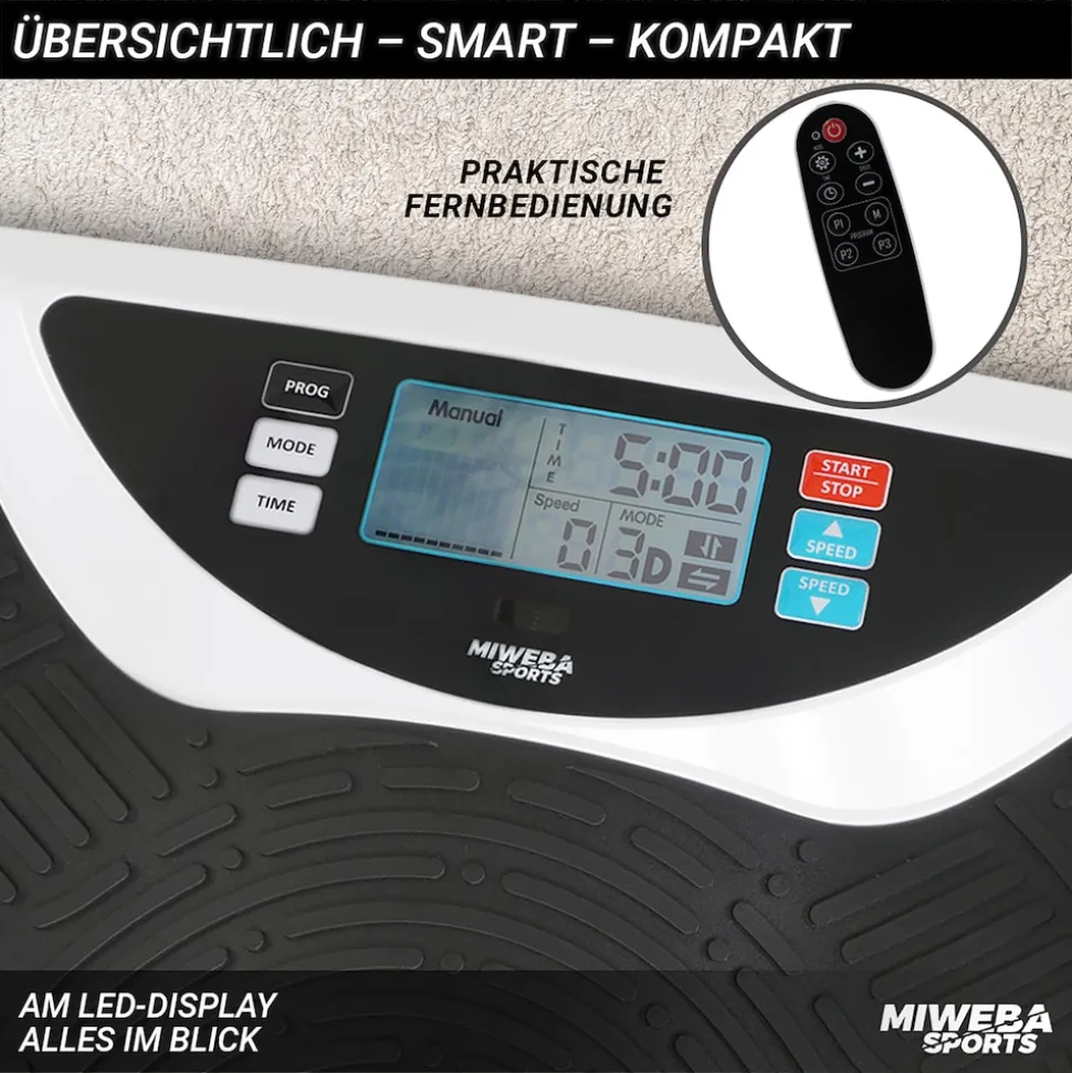 Miweba Sports Vibrationsplatte MV300, 4D-Wave-Vibration, Fernbedienung, 800 Watt, 16 Stufen, LED (Weiß)