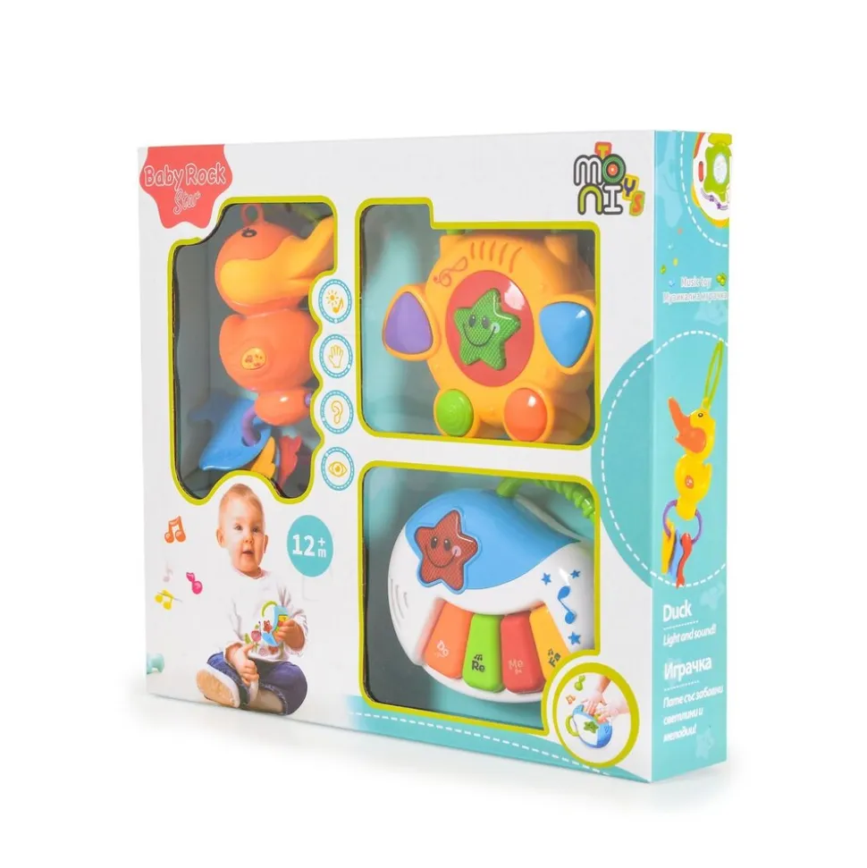 Moni Baby Musikspielzeug-Set Rock Star LT80011 Klavier Tamburin Ente Musik Licht bunt