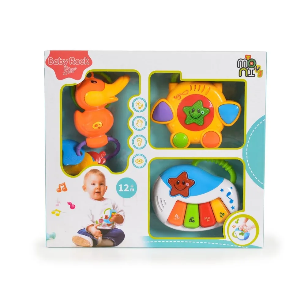 Moni Baby Musikspielzeug-Set Rock Star LT80011 Klavier Tamburin Ente Musik Licht bunt