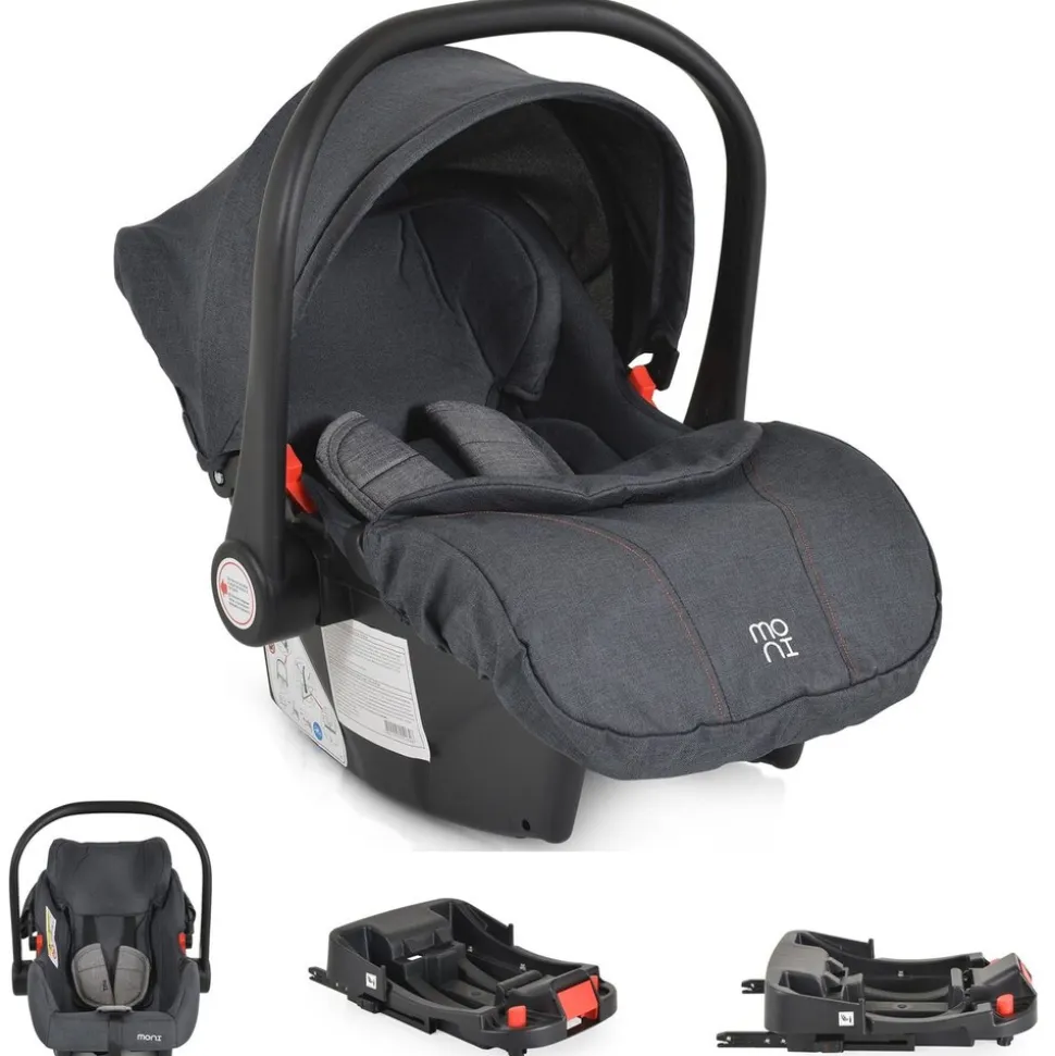 Moni Babyschale Trio Set mit Isofixbasis Royal, i-Size (40 - 87cm) Adapter grau