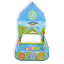 Moni 2 in 1 Kinderspielzelt Zoo 995-5001E, Bällebad, 50 Spielbälle, Stofftüren blau