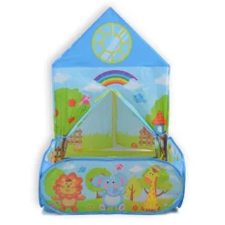 Moni 2 in 1 Kinderspielzelt Zoo 995-5001E, Bällebad, 50 Spielbälle, Stofftüren blau