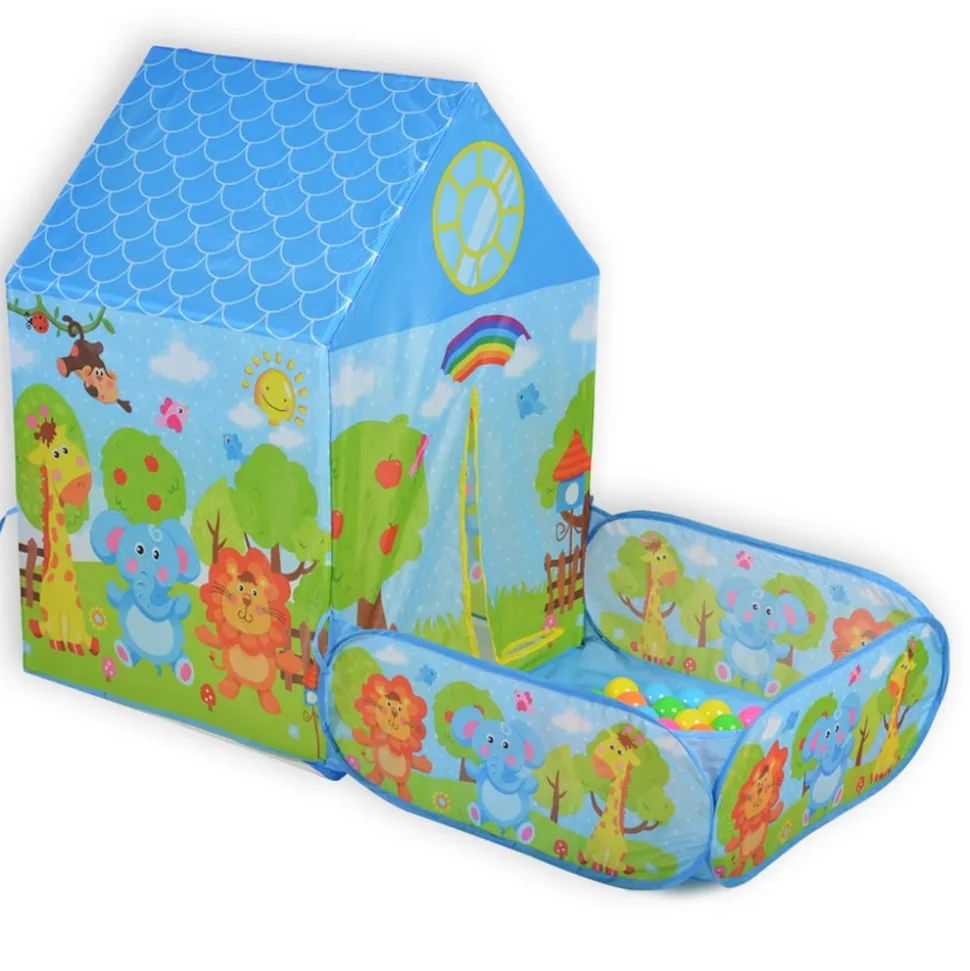 Moni 2 in 1 Kinderspielzelt Zoo 995-5001E, Bällebad, 50 Spielbälle, Stofftüren blau