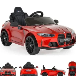 Moni Kinder Elektroauto BMW M4 Fernbedienung EVA-Reifen 2 Motoren Musikfunktion rot