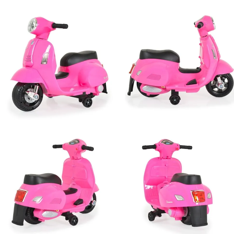 Moni Kinder Elektromotorrad Vespa GTS Super Sport, Roller, Frontleuchten, Hupe pink
