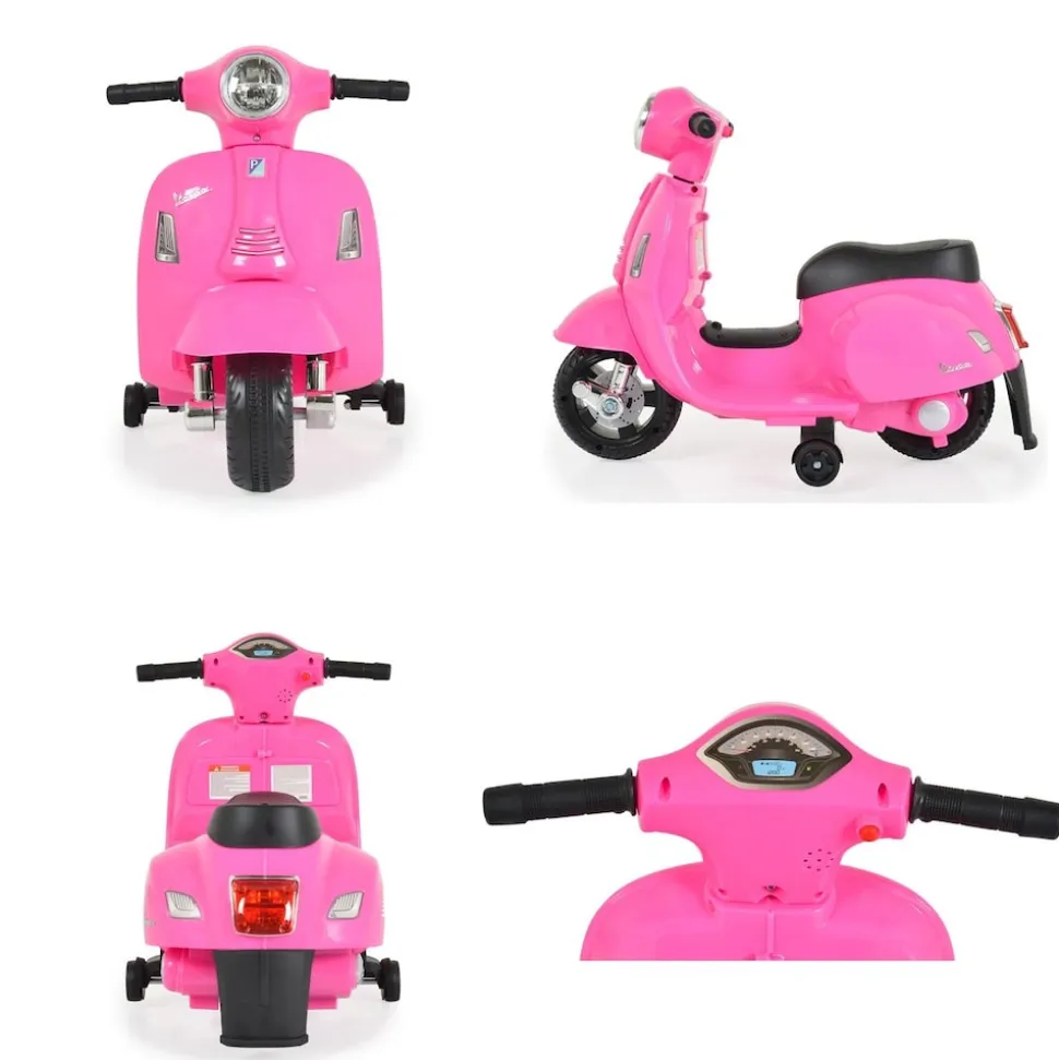 Moni Kinder Elektromotorrad Vespa GTS Super Sport, Roller, Frontleuchten, Hupe pink