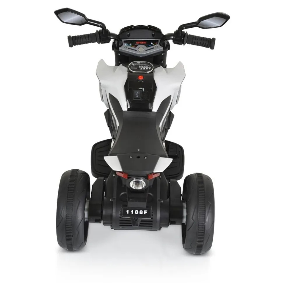 Moni Kinder Elektromotorrad Colombo Scheinwerfer, zwei Motoren, MP3, bis 7 km/h weiß uni