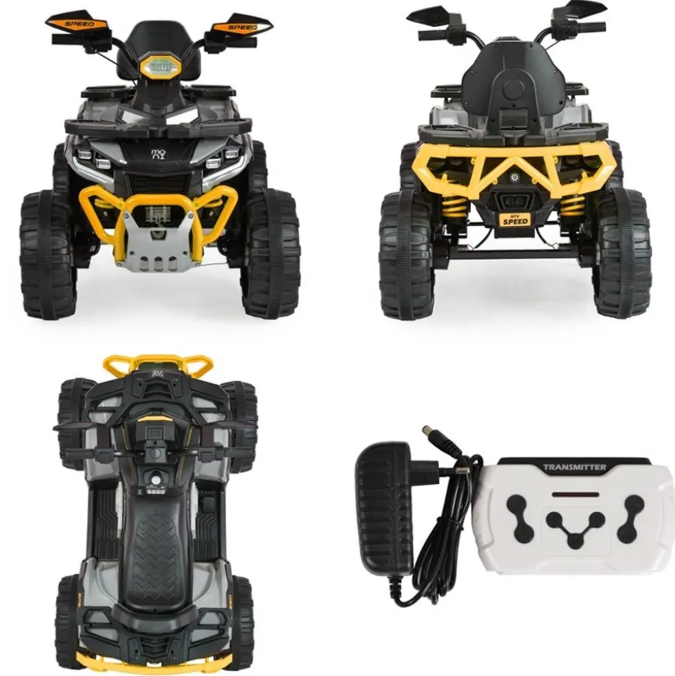 Moni Kinder Elektroquad Speed Kunststoffreifen Fernbedienung Scheinwerfer Musik gelb