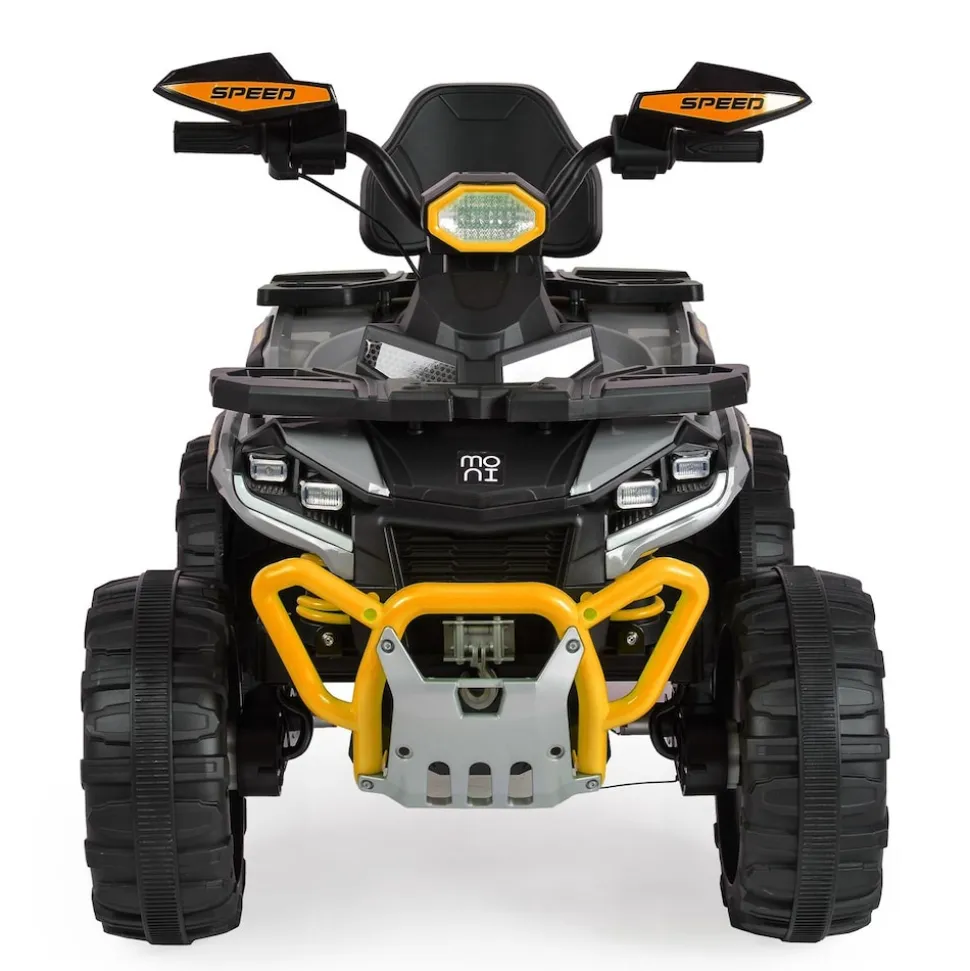 Moni Kinder Elektroquad Speed Kunststoffreifen Fernbedienung Scheinwerfer Musik gelb
