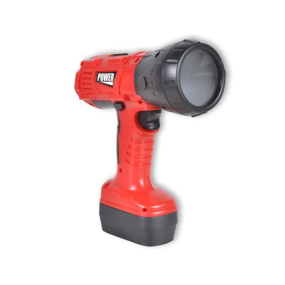 Moni Kinder-Elektrowerkzeug Werkstatt-Lampe T1407, Ausweis, Lineal, ab 3 Jahre rot