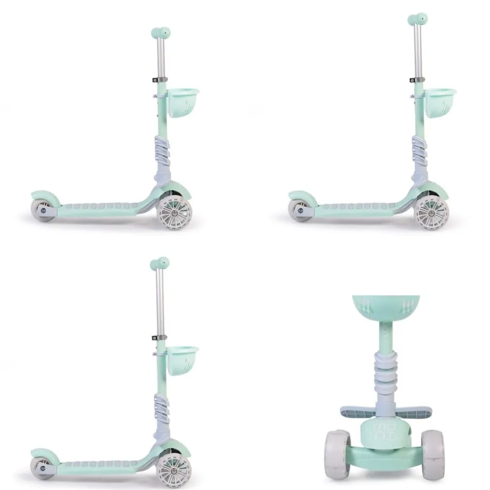 Moni Kinderroller Bubblegum 2 in 1, Höhe einstellbar, Sitz abnehmbar, 3 Räder grün