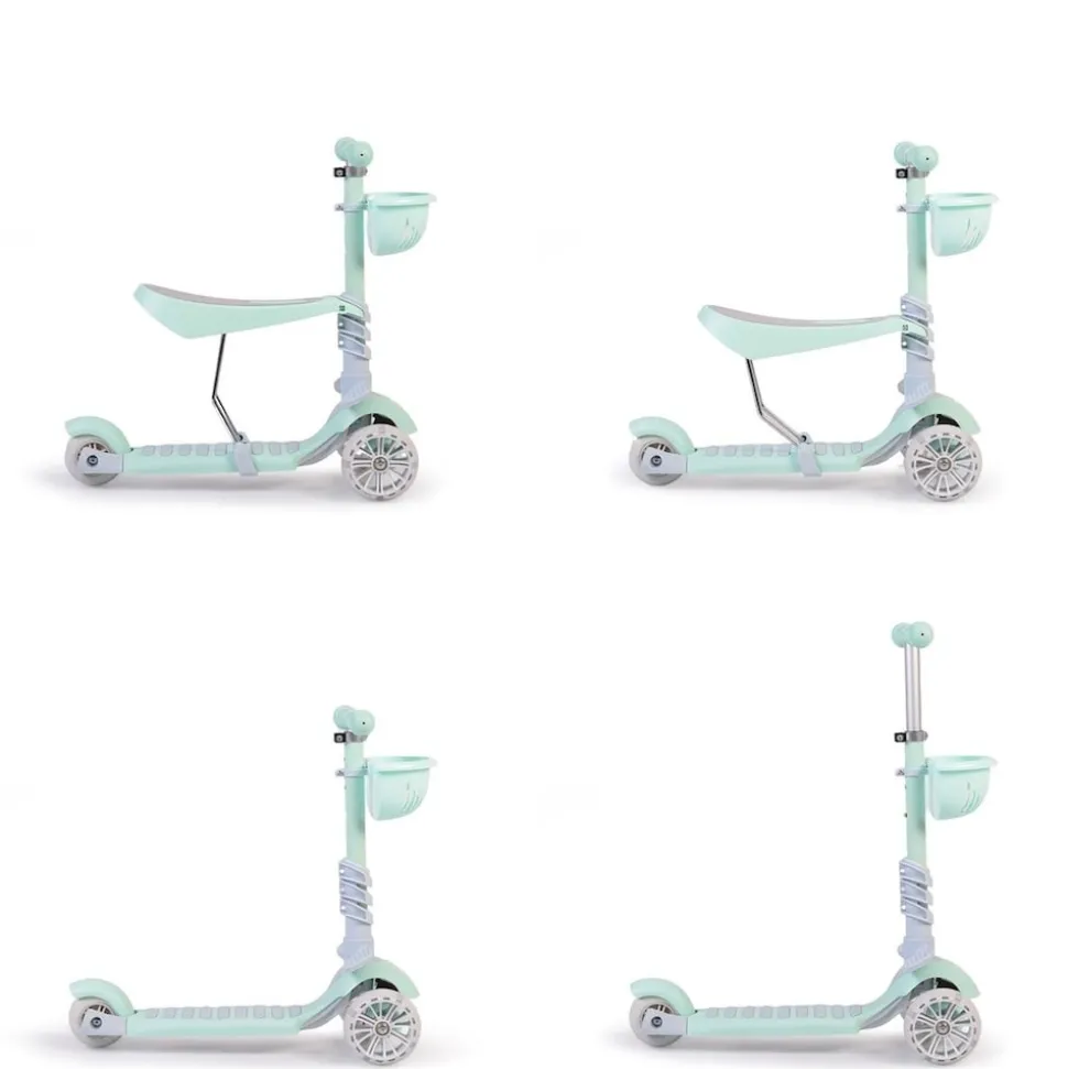 Moni Kinderroller Bubblegum 2 in 1, Höhe einstellbar, Sitz abnehmbar, 3 Räder grün
