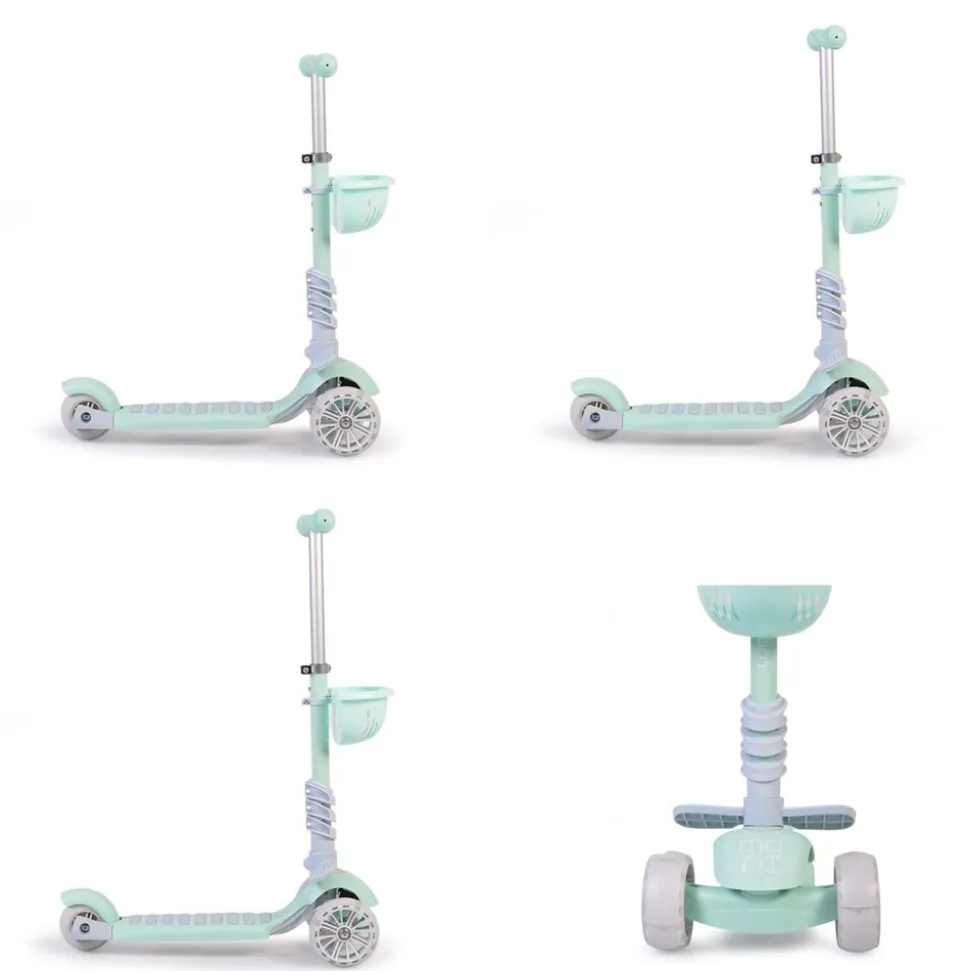 Moni Kinderroller Bubblegum 2 in 1, Höhe einstellbar, Sitz abnehmbar, 3 Räder grün