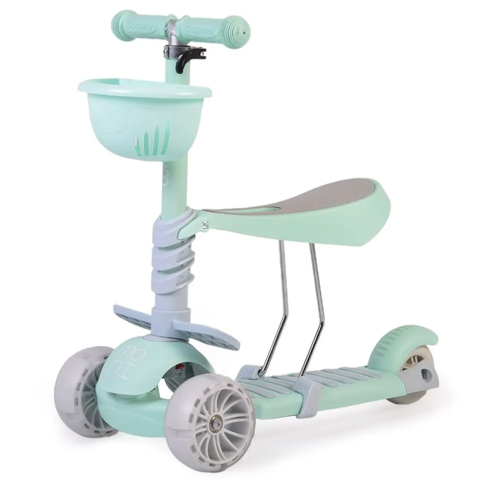 Moni Kinderroller Bubblegum 2 in 1, Höhe einstellbar, Sitz abnehmbar, 3 Räder grün