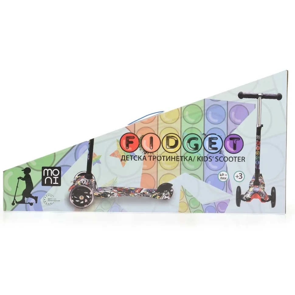 Moni Kinderroller Fidget 3 Räder höhenverstellbar, PU-Räder, Wasserdruck, ABEC-7 schwarz