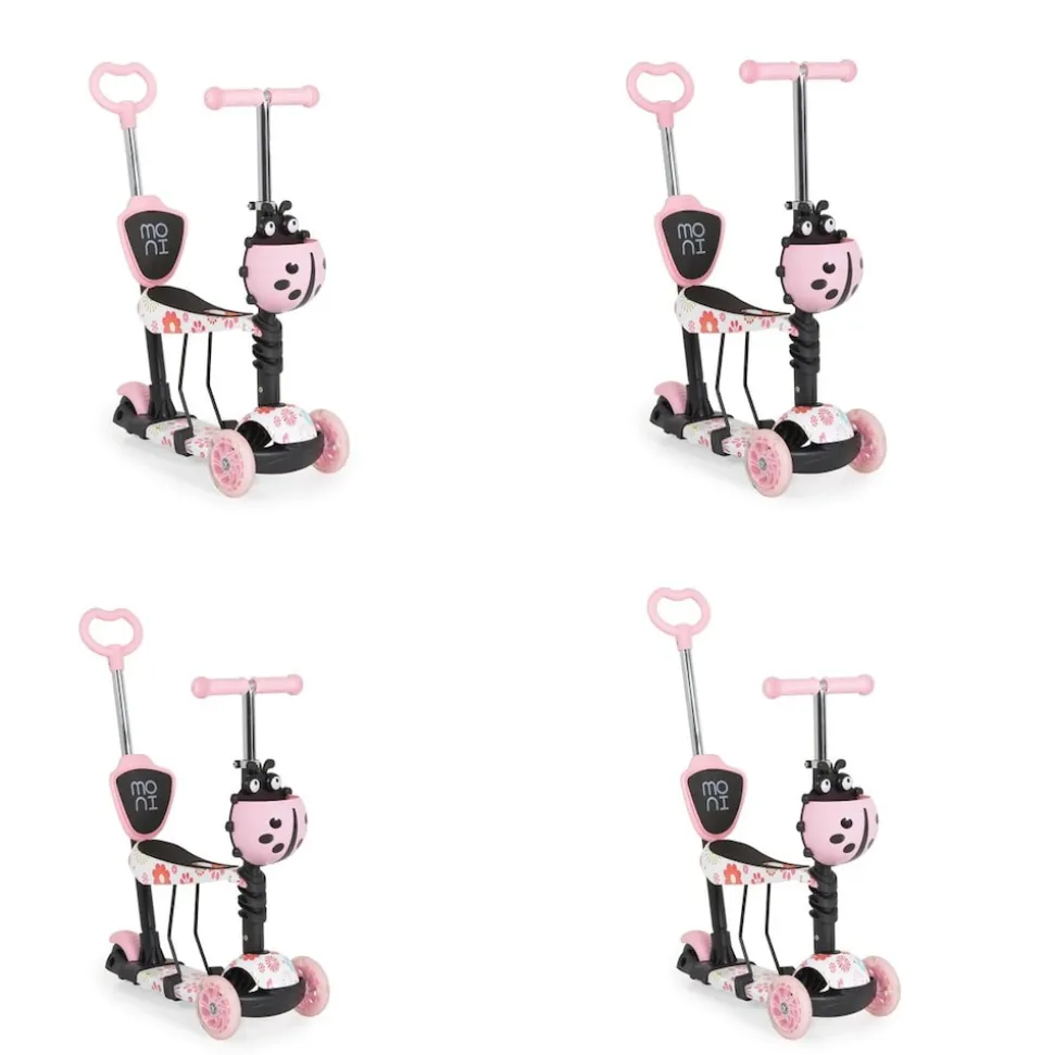 Moni Kinderroller Lollipop 3 in 1 Schiebestange, Sitz, PU-Vorderräder mit LED rosa