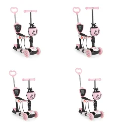 Moni Kinderroller Lollipop 3 in 1 Schiebestange, Sitz, PU-Vorderräder mit LED rosa
