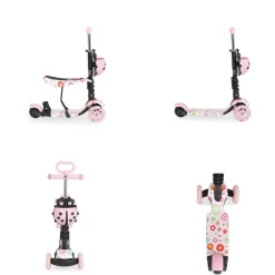 Moni Kinderroller Lollipop 3 in 1 Schiebestange, Sitz, PU-Vorderräder mit LED rosa