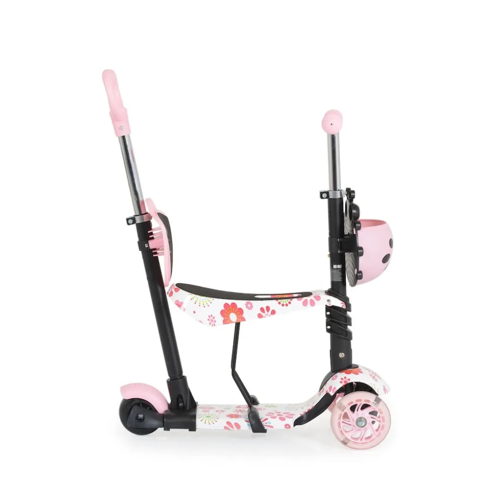 Moni Kinderroller Lollipop 3 in 1 Schiebestange, Sitz, PU-Vorderräder mit LED rosa
