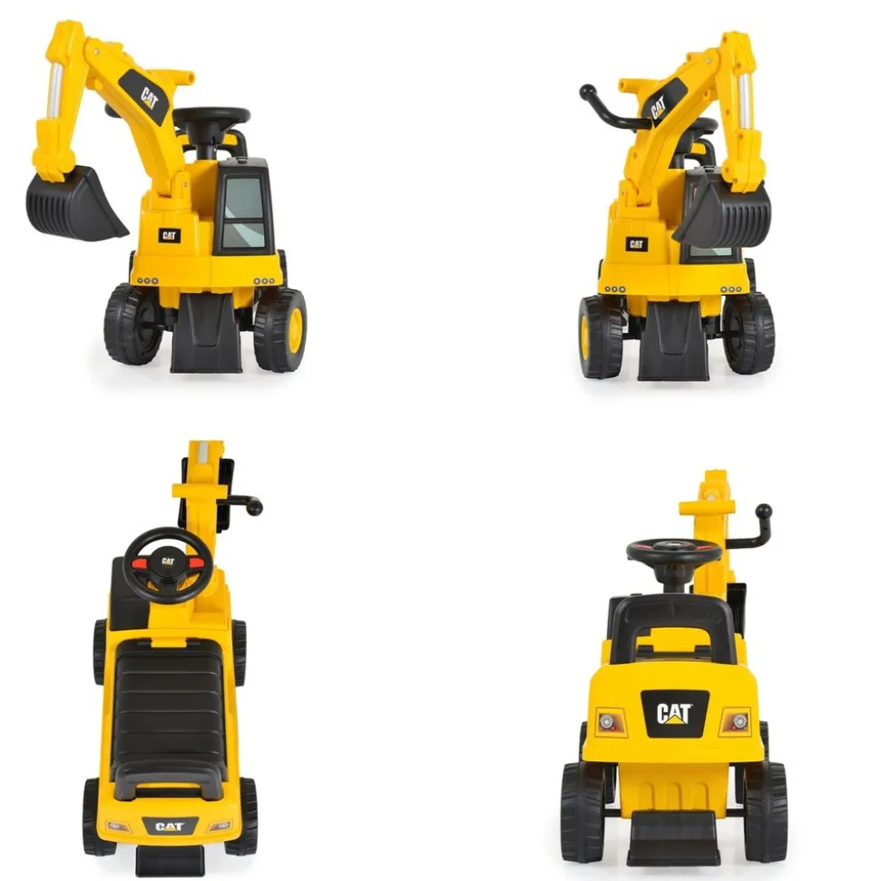 Moni Kinder Rutschfahrzeug Bagger CAT Excavator 662 Schaufel, Staufach, Musik gelb