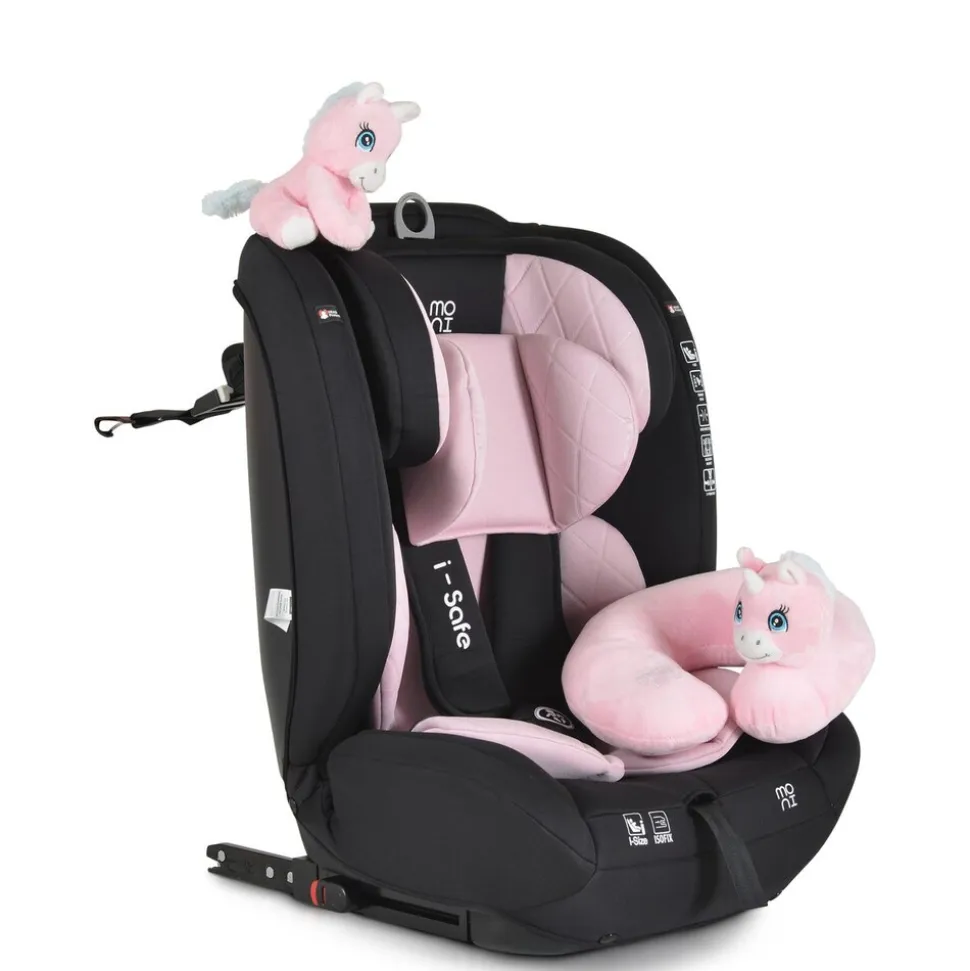Moni Kindersitz i-Size i-Safe (76-150cm) Isofix, Top Tether, 13-fach verstellbar rosa