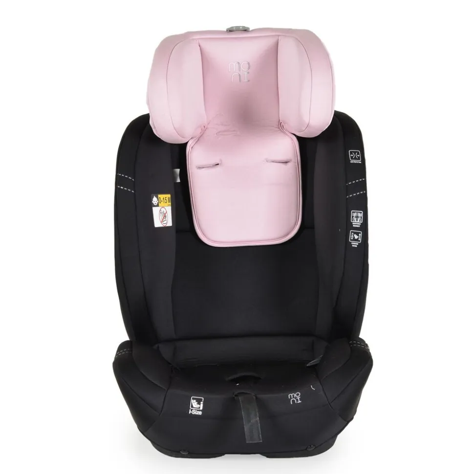 Moni Kindersitz i-Size Start (76-150cm) Kopfstütze verstellbar, Kuscheltier rosa