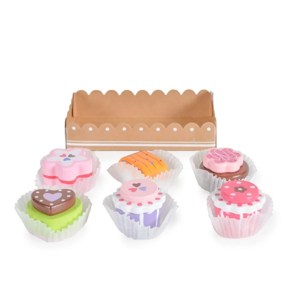 Moni Kinder Spielzeug Kuchenset Torten Holz 6-teiliges, verschiedene Formen bunt