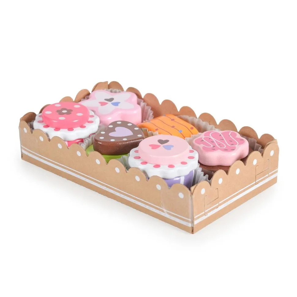 Moni Kinder Spielzeug Kuchenset Torten Holz 6-teiliges, verschiedene Formen bunt